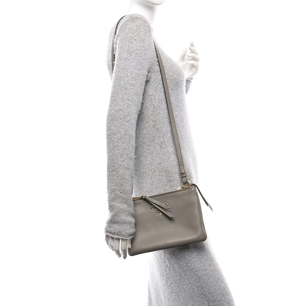 Vitello Phenix Double Zip Crossbody Bag Argilla