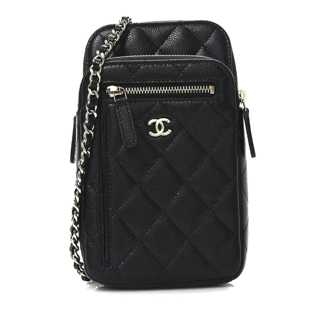 Caviar Quilted Phone Pocket With Chain WOC Black