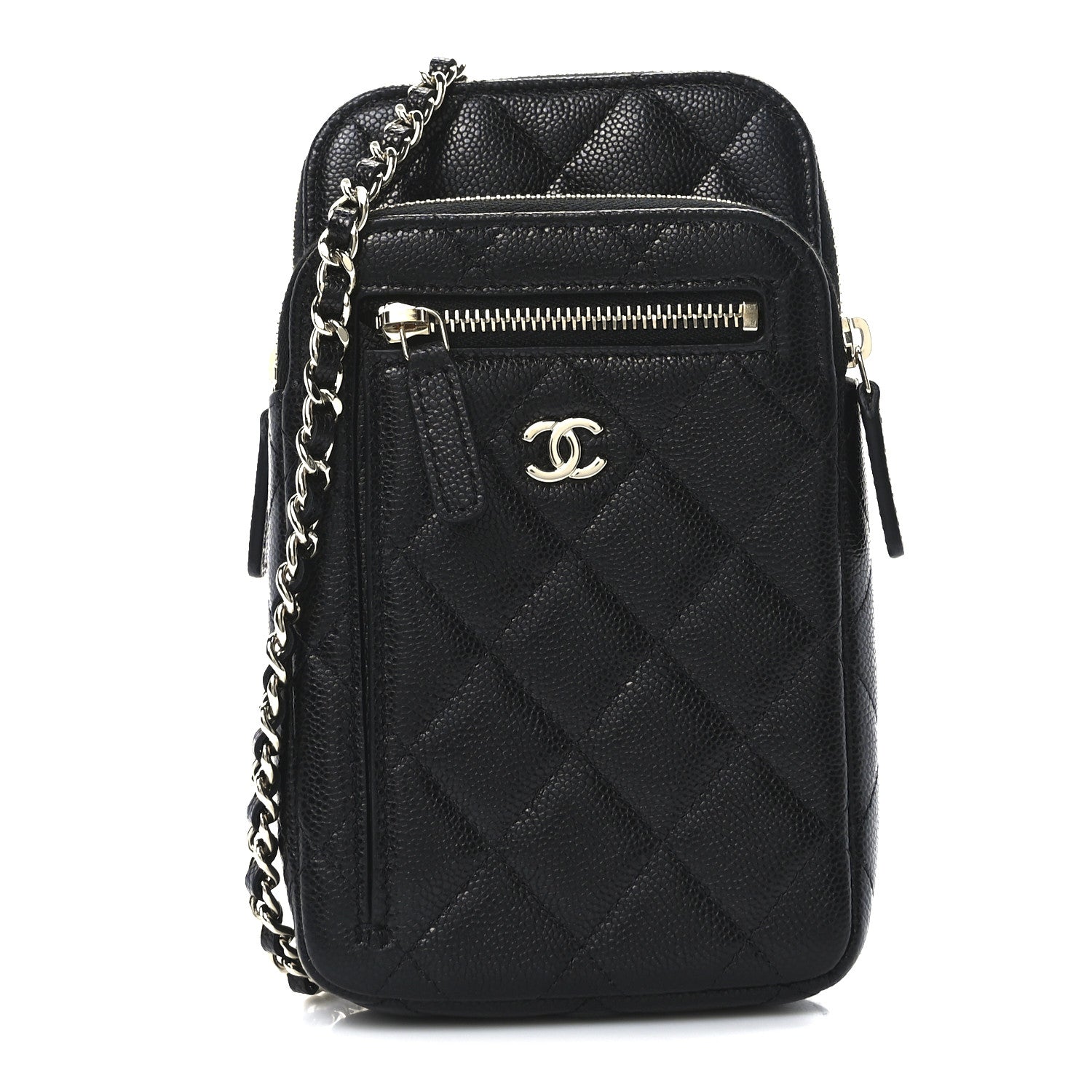 Caviar Quilted Phone Pocket With Chain WOC Black