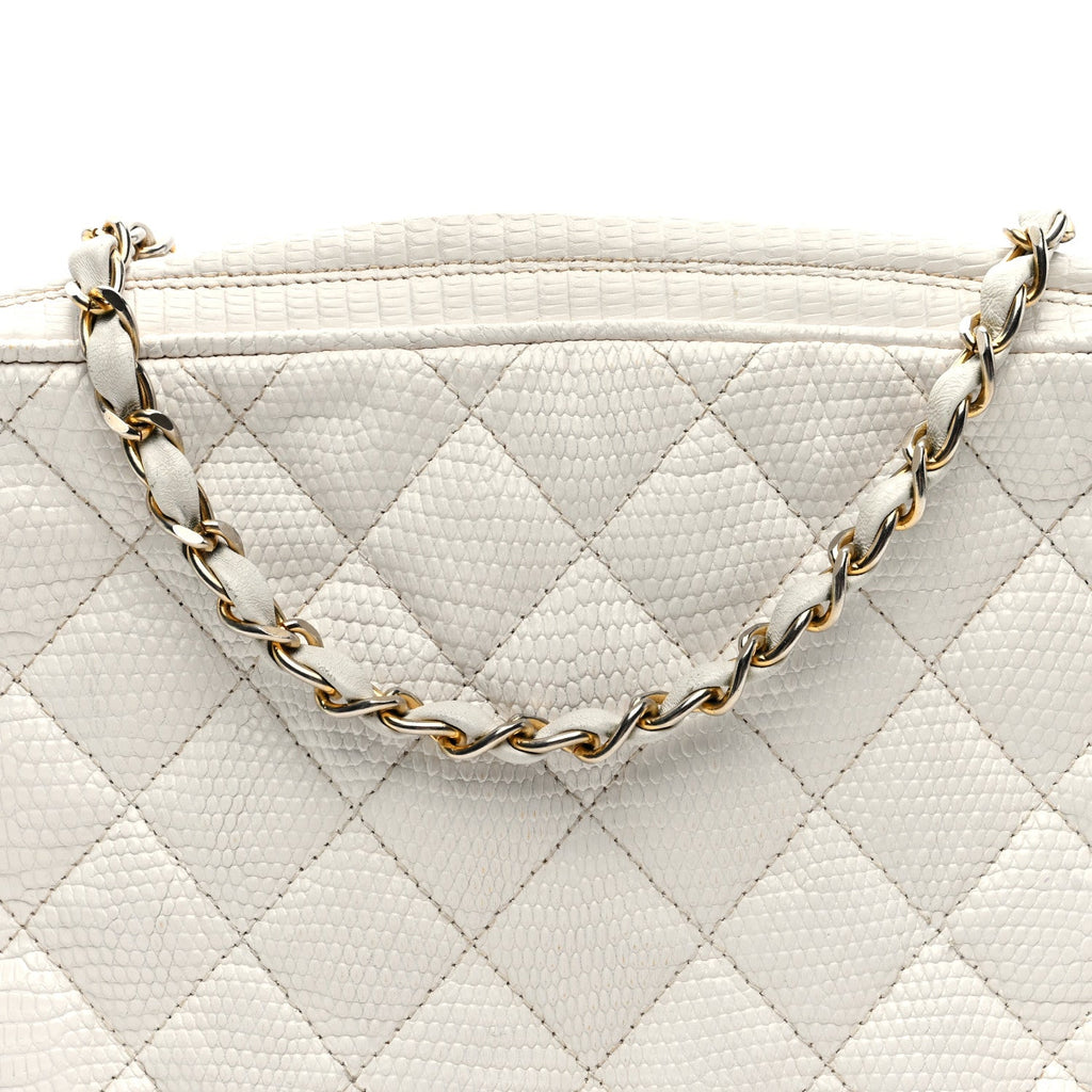 Lizard Quilted Small Tassel Camera Case White