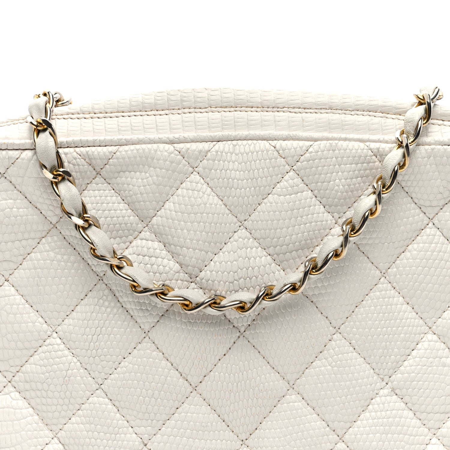 Lizard Quilted Small Tassel Camera Case White