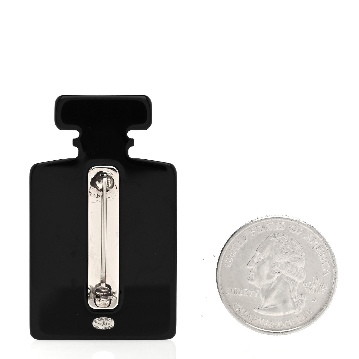Resin Strass Perfume Bottle CC Brooch Black Gold