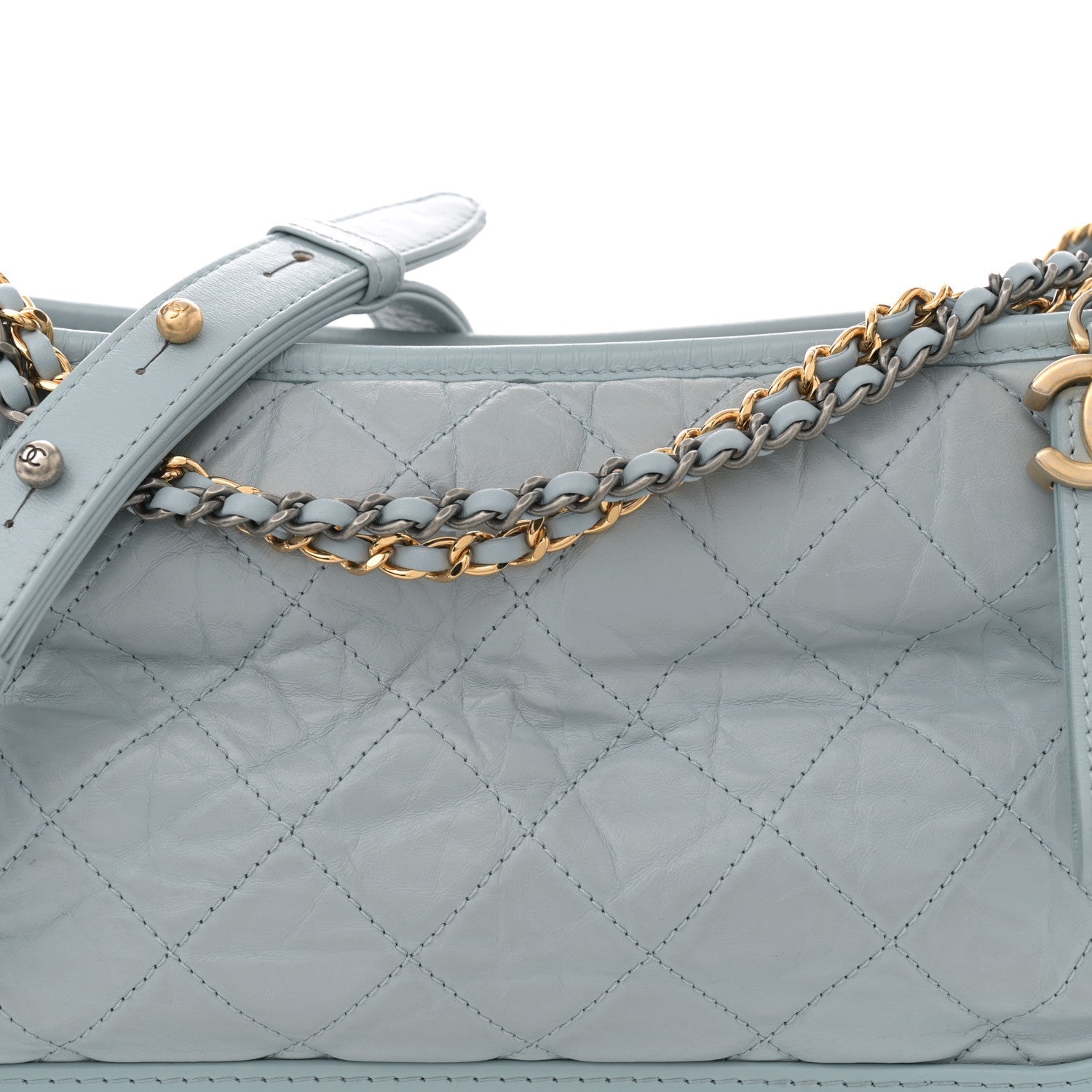 Aged Calfskin Quilted Medium Gabrielle Hobo Light Blue