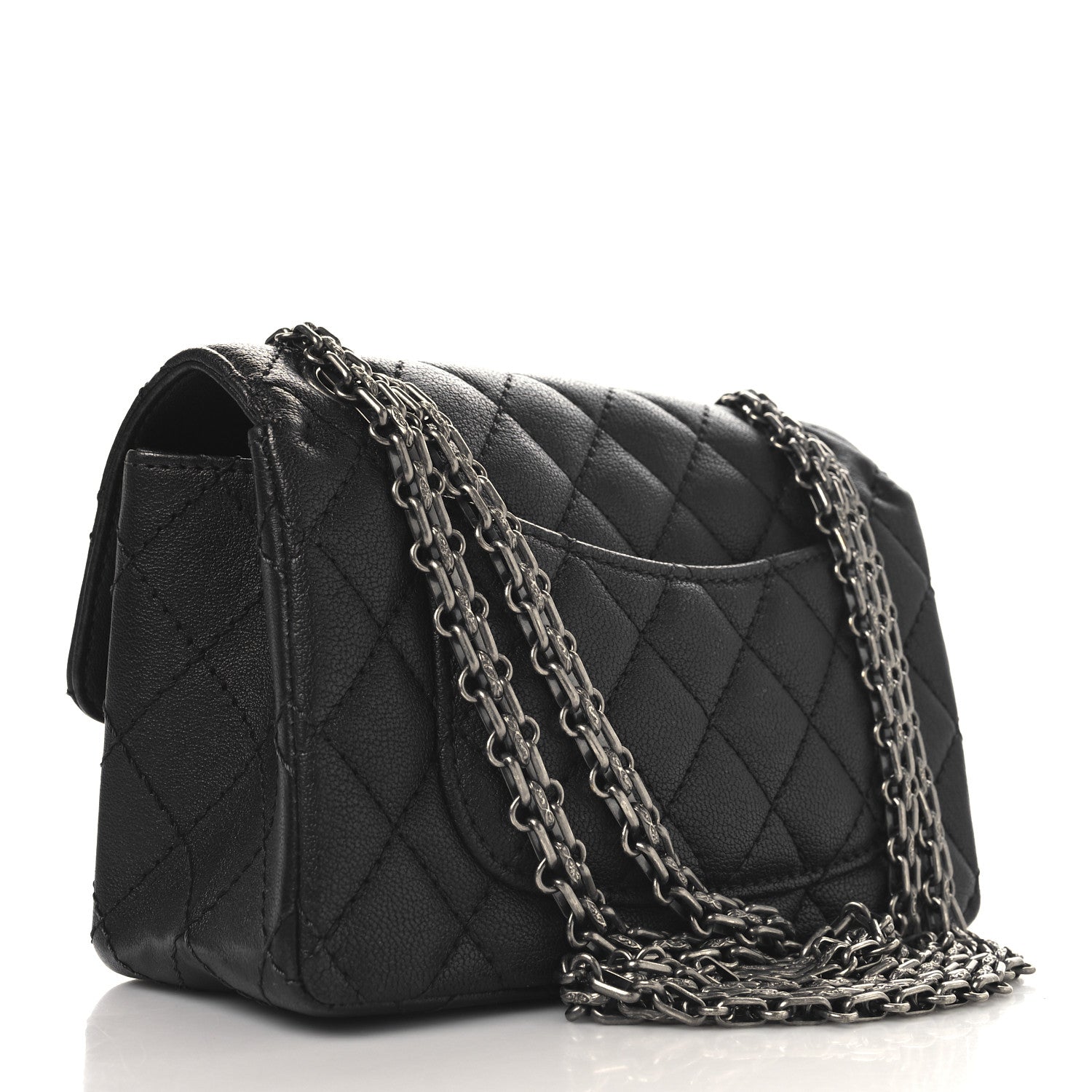 Metallic Sheepskin Quilted 2.55 Reissue Mini Flap Dark Grey