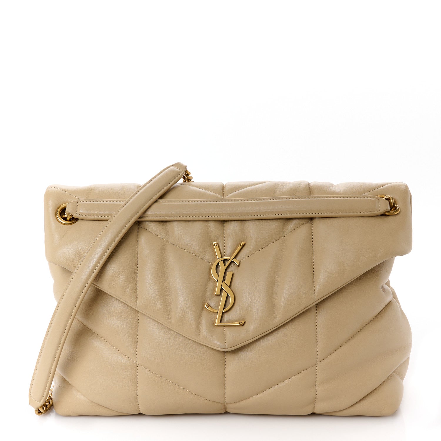 Lambskin Quilted Medium Loulou Puffer Monogram Chain Satchel Dark Beige
