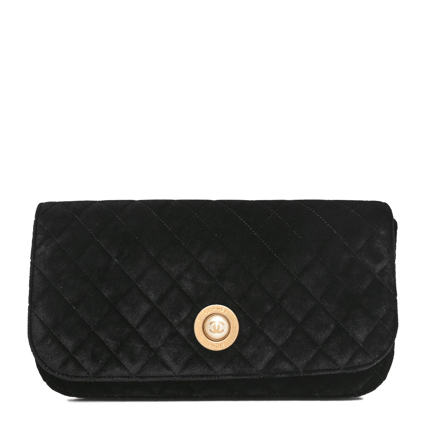 Velvet Quilted CC Pearl Clutch Black