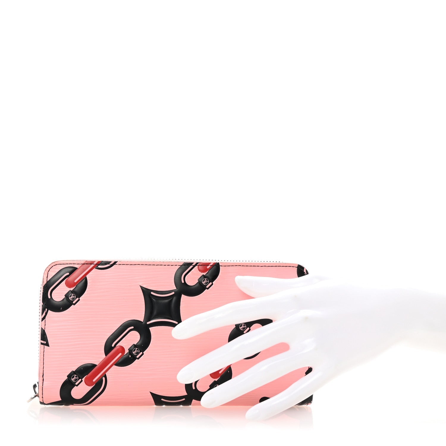Epi Chain Flower Print Twist Zippy Wallet Pink