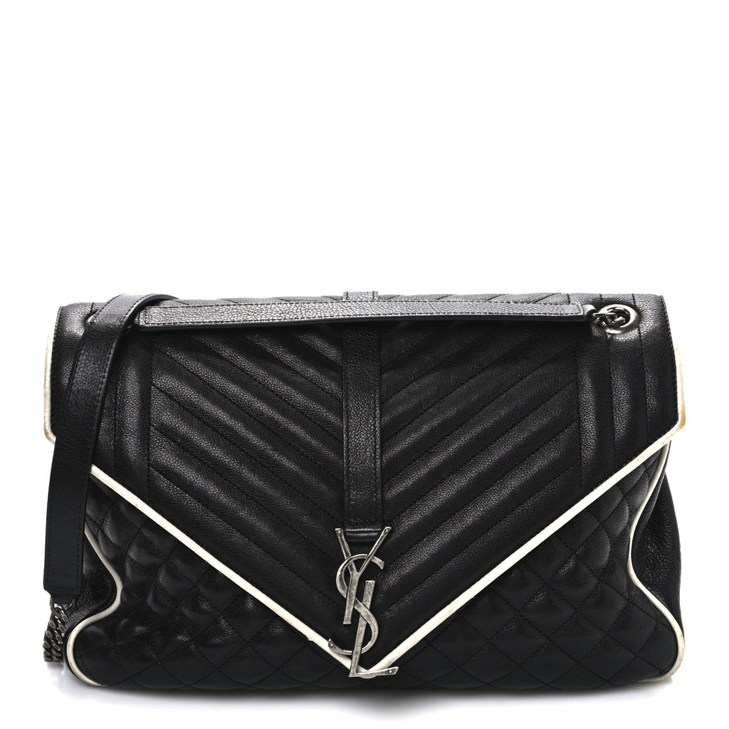 Calfskin Mixed Matelasse Triquilt Large Monogram Envelope Satchel Black White