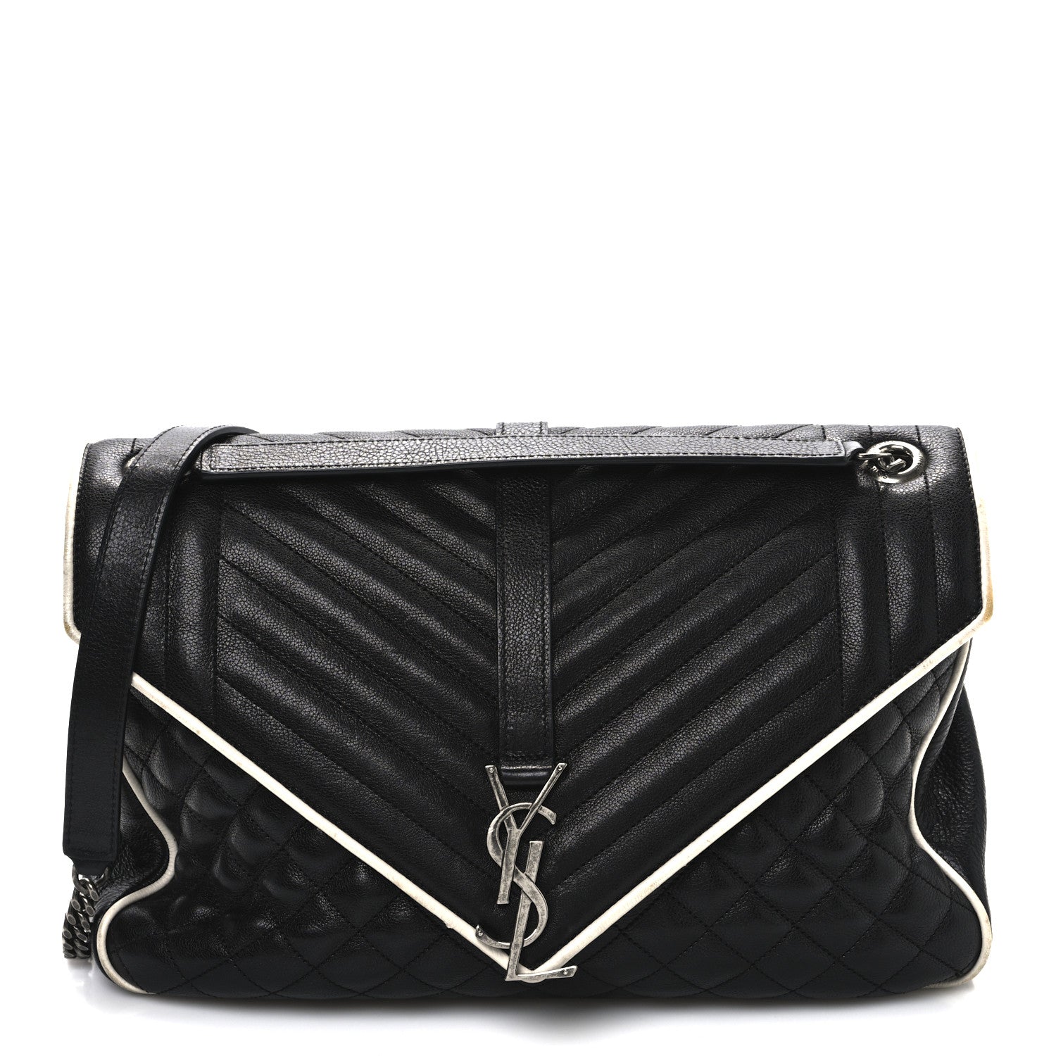 Calfskin Mixed Matelasse Triquilt Large Monogram Envelope Satchel Black White