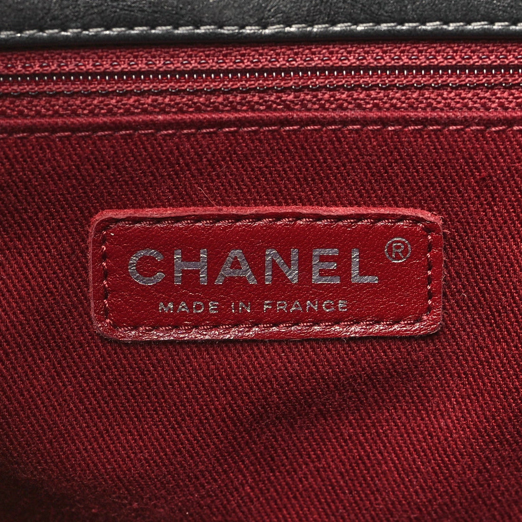 Metallic Aged Calfskin Quilted Large Pondichery Flap Dark Grey