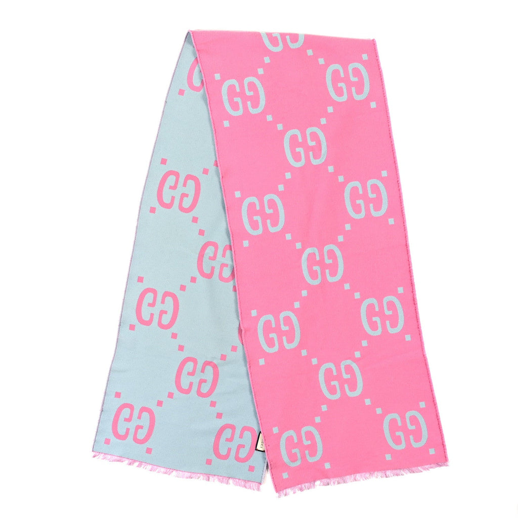 Wool Silk Monogram Jumbo GG Freedom Scarf Roseate Sky Blue
