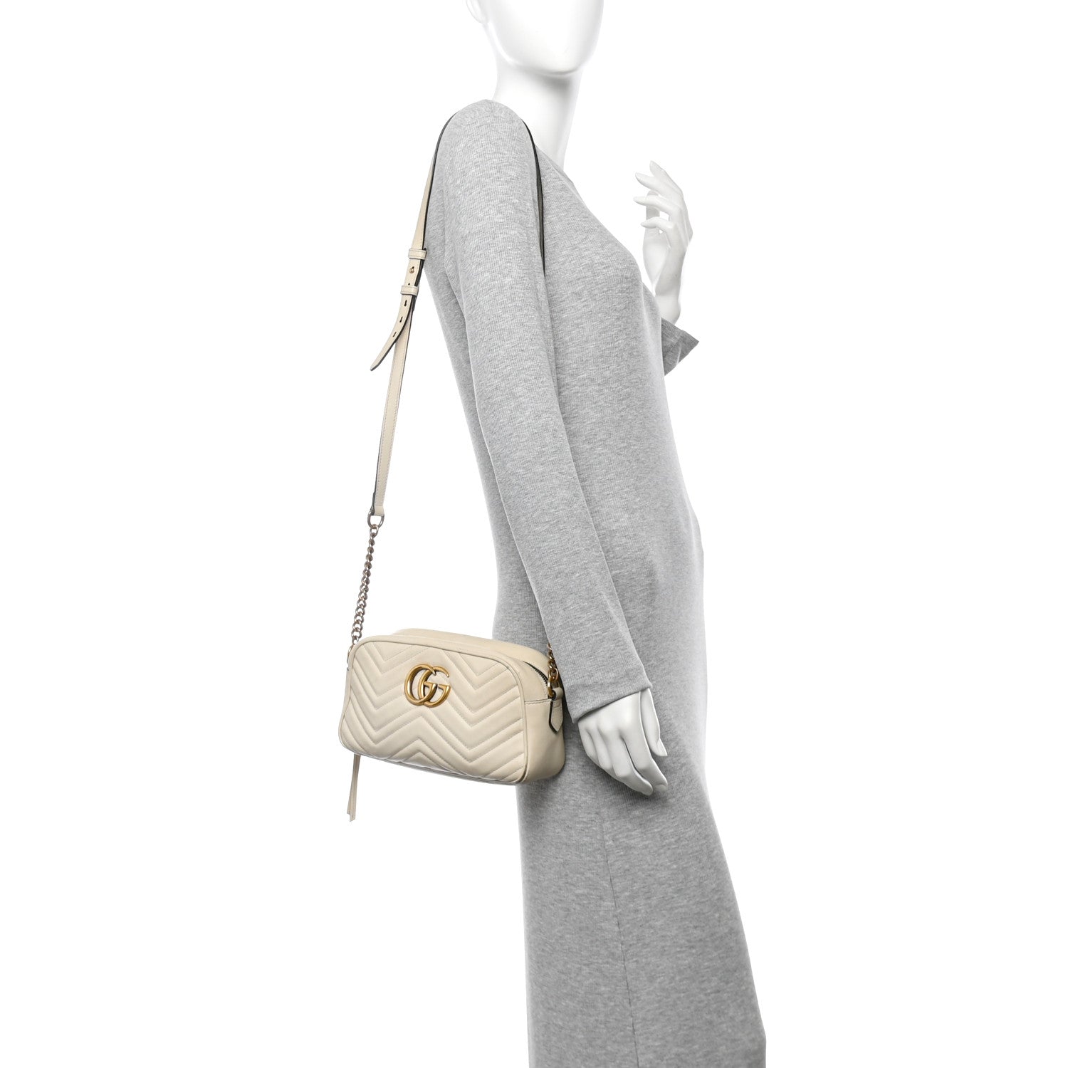 Calfskin Matelasse Small GG Marmont Chain Shoulder Bag White