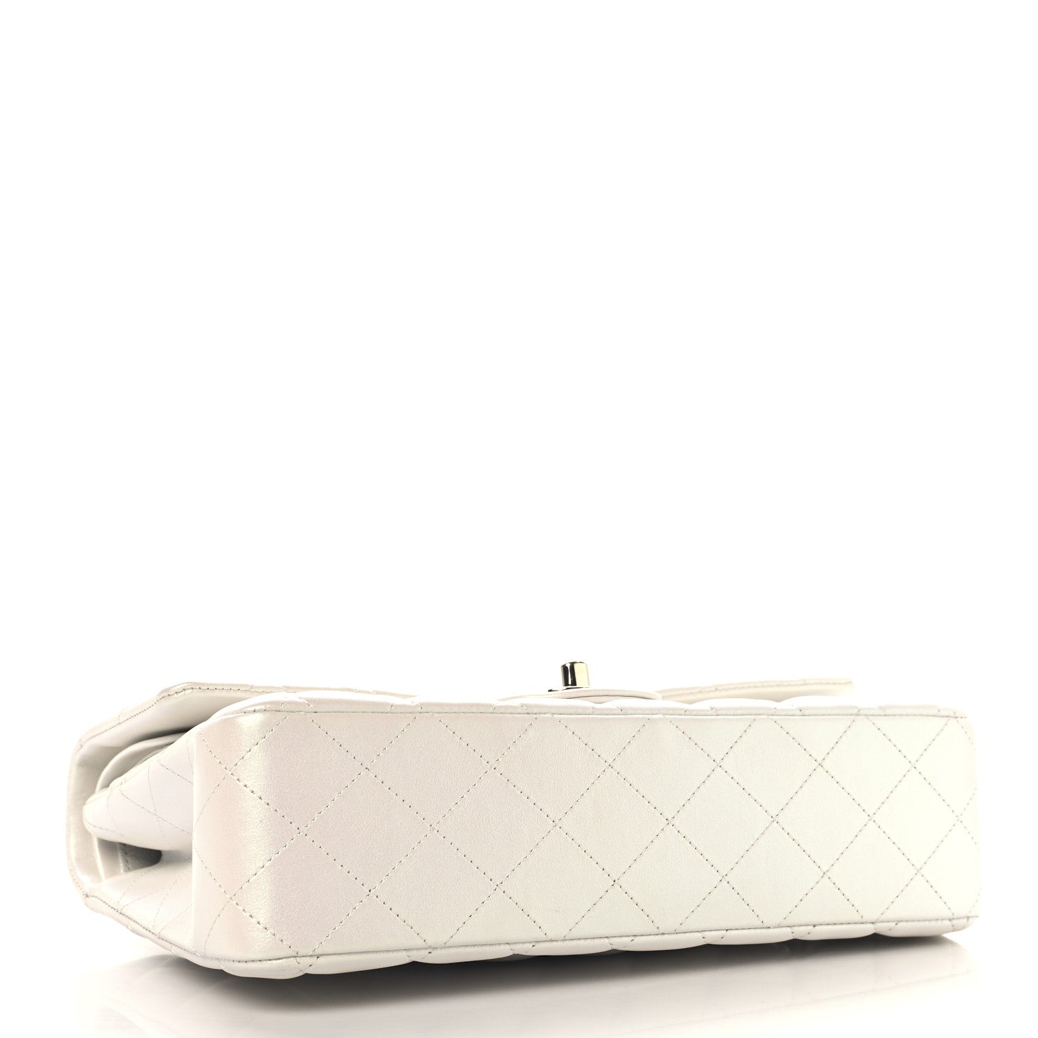 Iridescent Calfskin Quilted Medium Double Flap White