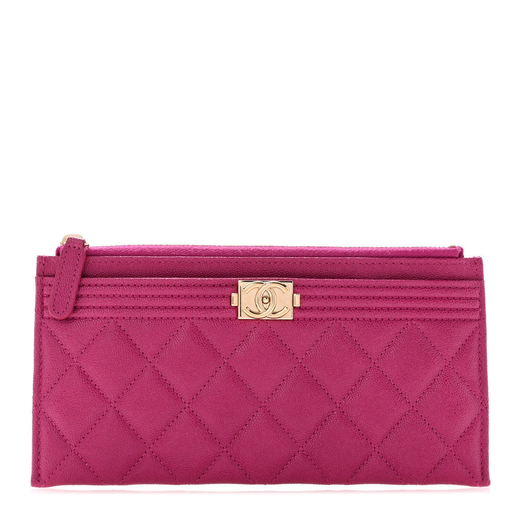 Caviar Quilted Classic Zip Boy Pouch Fuchsia