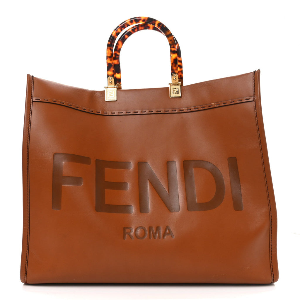 Vitello King Plexiglass Large Fendi Sunshine Shopper Tote Cuoio