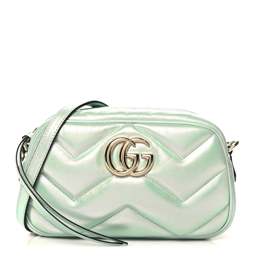 Iridescent Nappa Chevron Matelasse Small GG Marmont Chain Shoulder Bag Iridescent Salvy Green