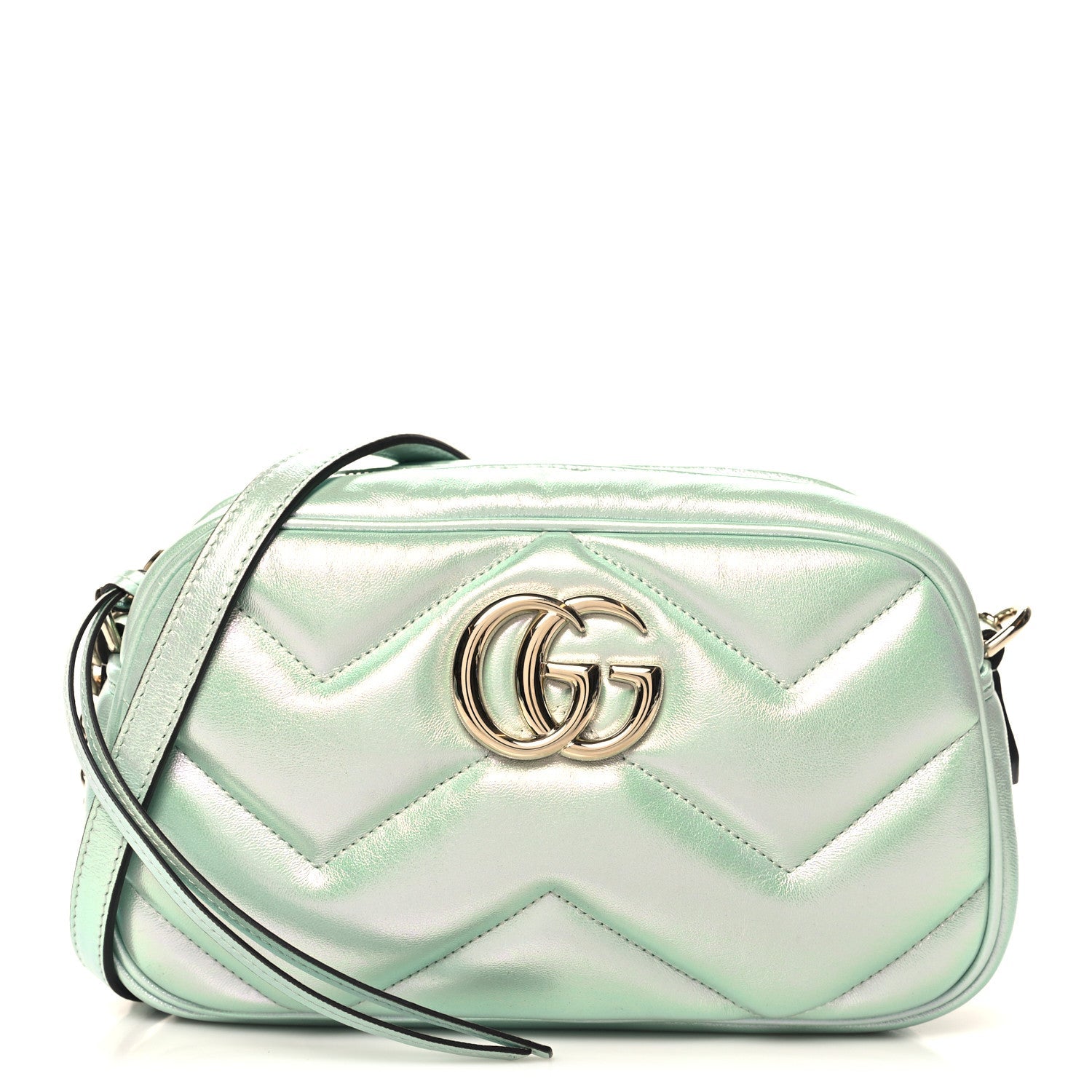 Iridescent Nappa Chevron Matelasse Small GG Marmont Chain Shoulder Bag Iridescent Salvy Green