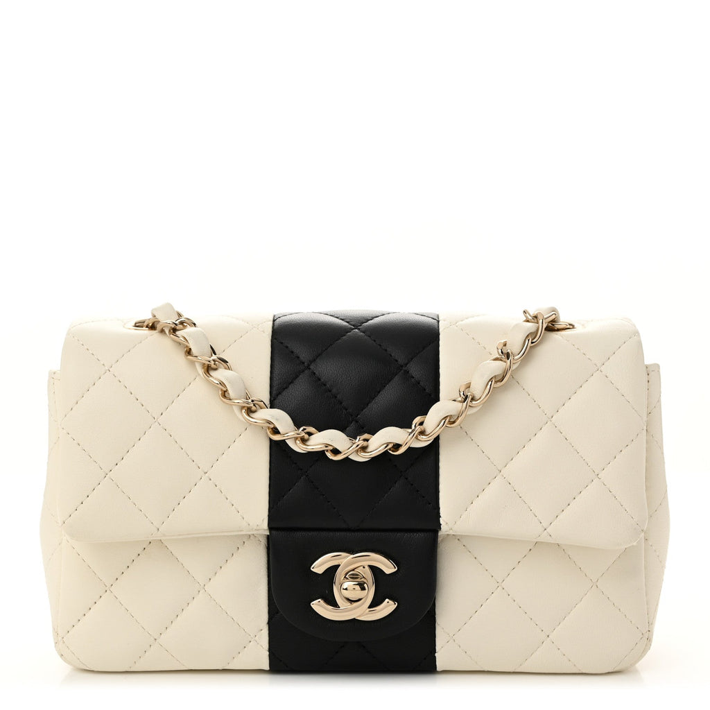 Lambskin Quilted Mini Rectangular Flap White Black