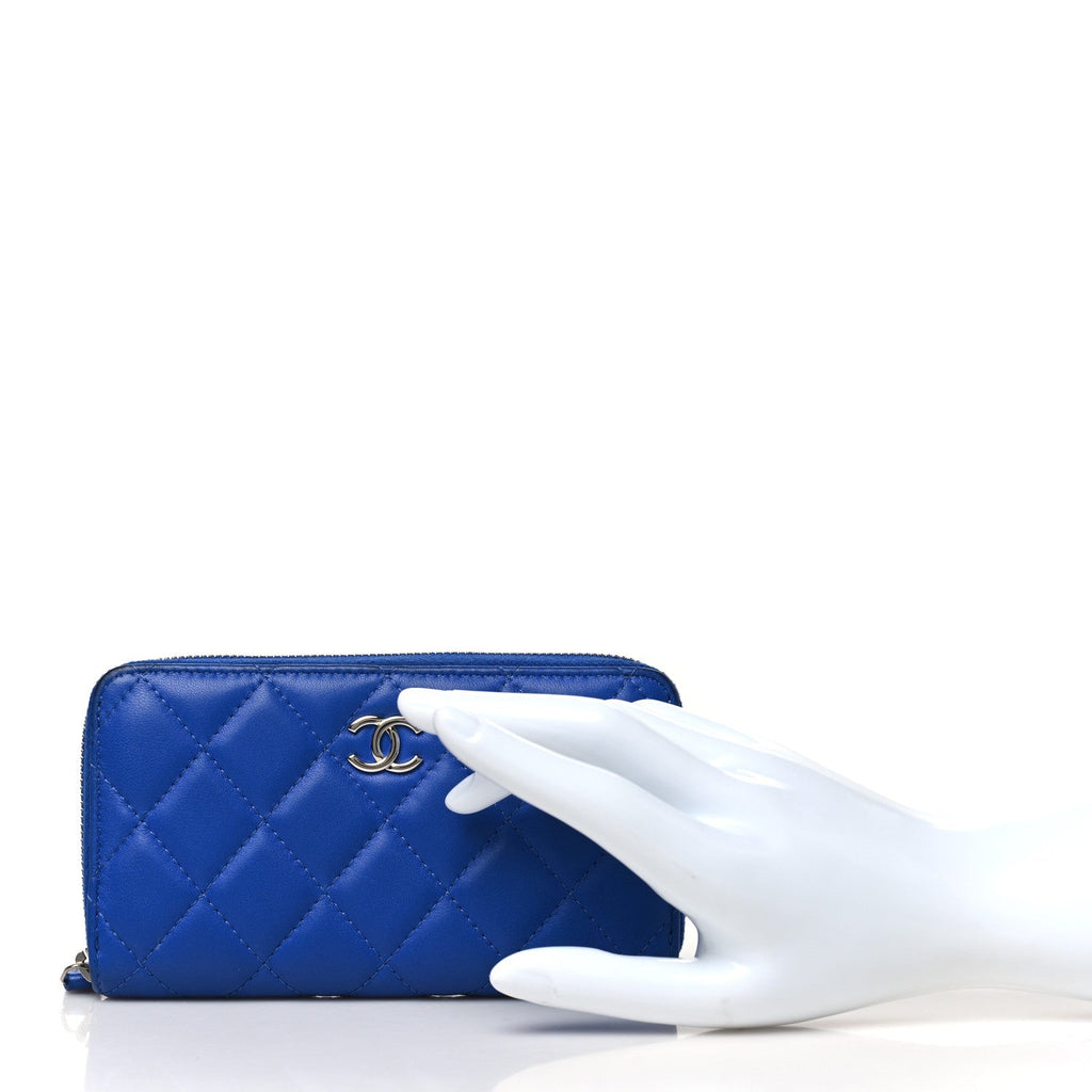Lambskin Quilted Medium Zip Around Wallet Blue