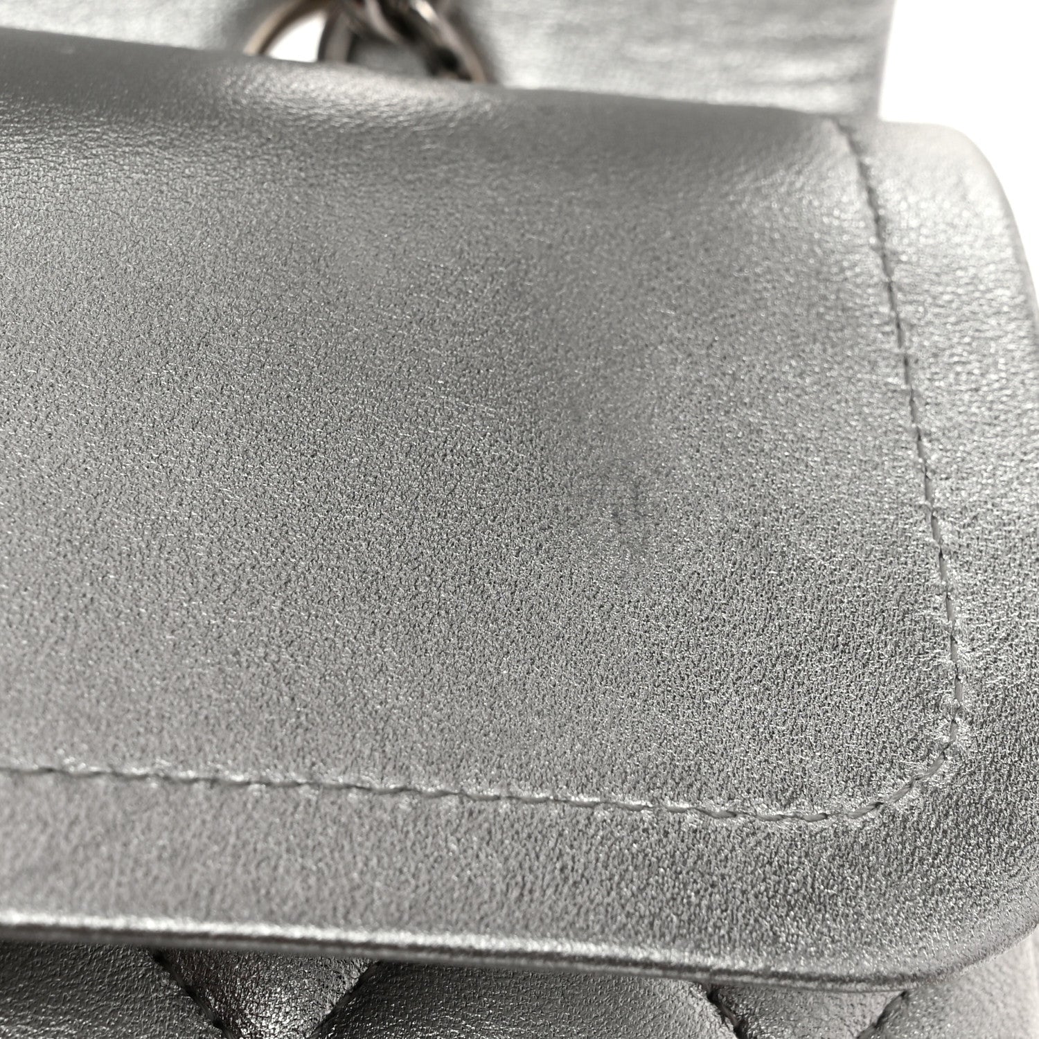 Metallic Lambskin Quilted Medium Double Flap Silver