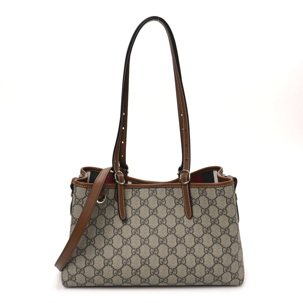 GG Supreme Monogram Emblem Small Tote Bag Beige Dark Brown