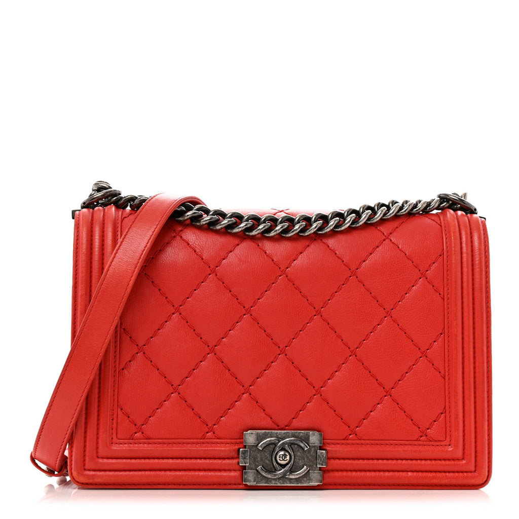 Calfskin Double Stitch New Medium Boy Flap Red