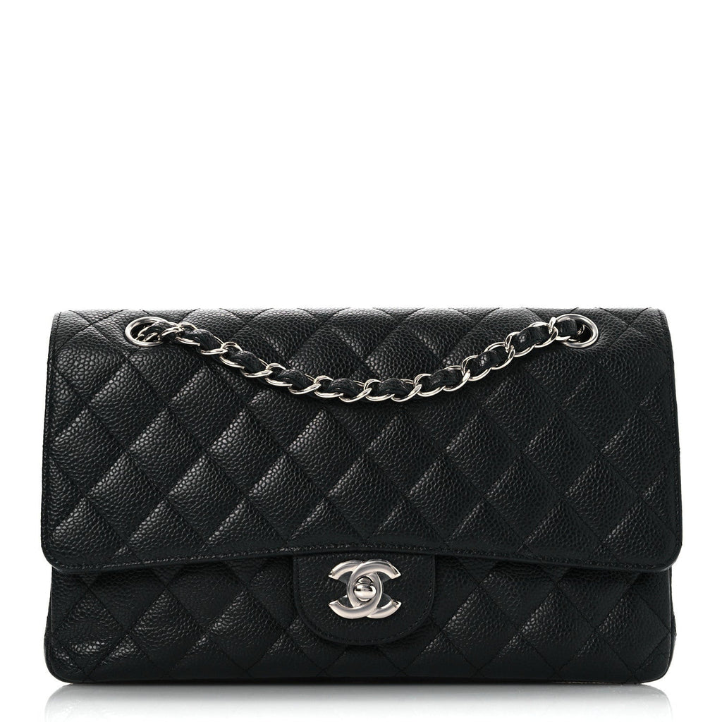 Caviar Quilted Medium Double Flap Black