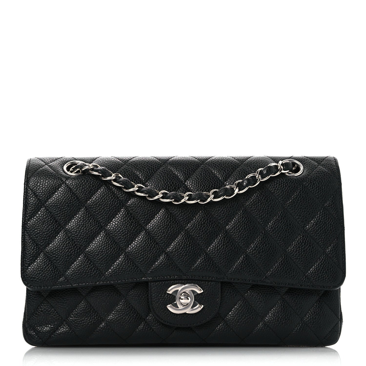 Caviar Quilted Medium Double Flap Black