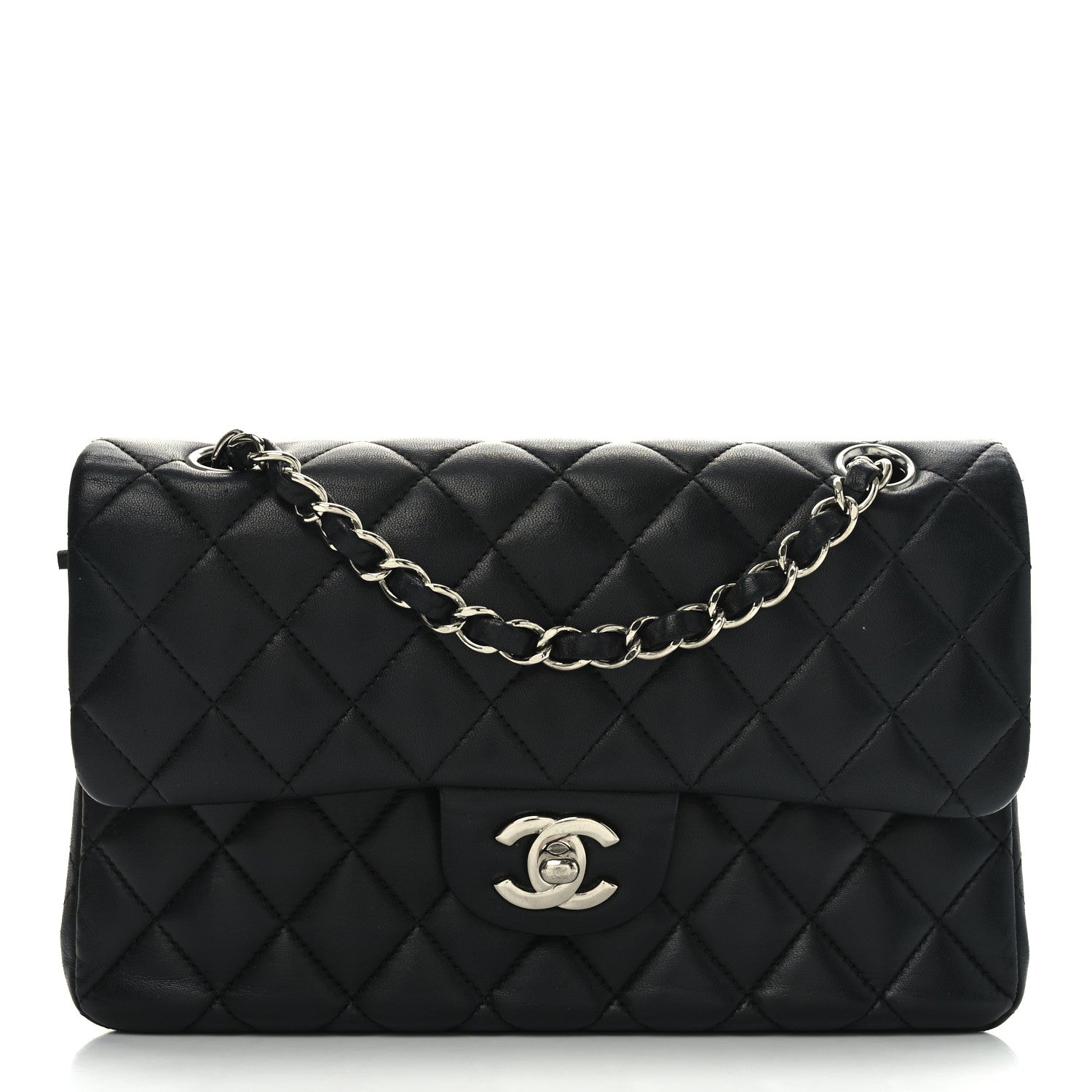 Lambskin Quilted Small Double Flap Black