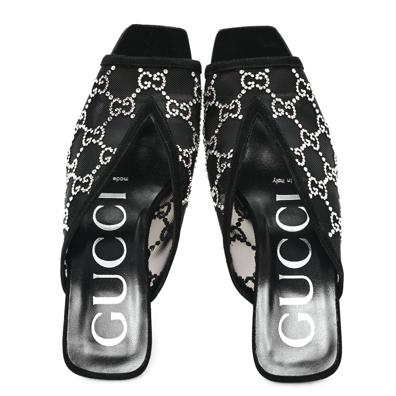 Tela Retino Kid Scamosciato Crystal GG Monogram Square G 95mm Slide Sandals 35 Black