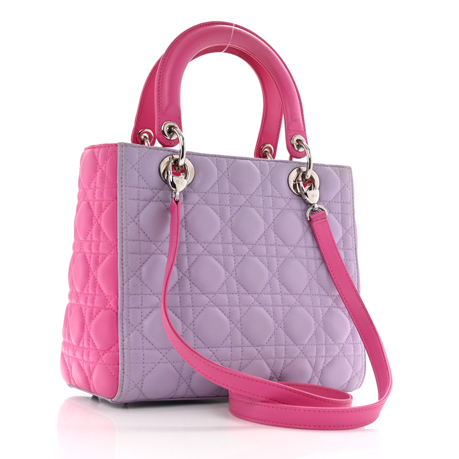 Lambskin Cannage Medium Bi-Color Lady Dior Pink Purple