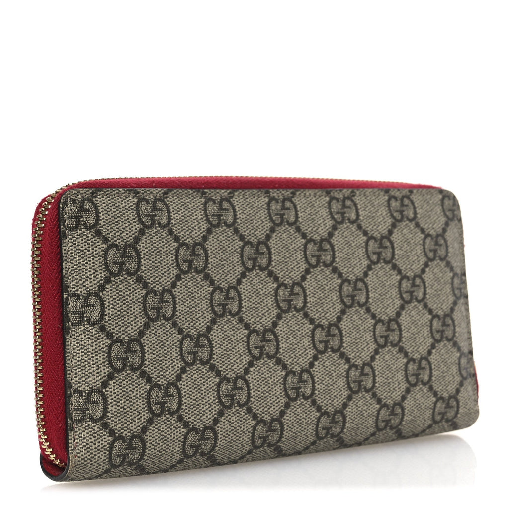 GG Supreme Monogram Bosco Patch Zip Around Wallet Beige Malva Hibiscus Red