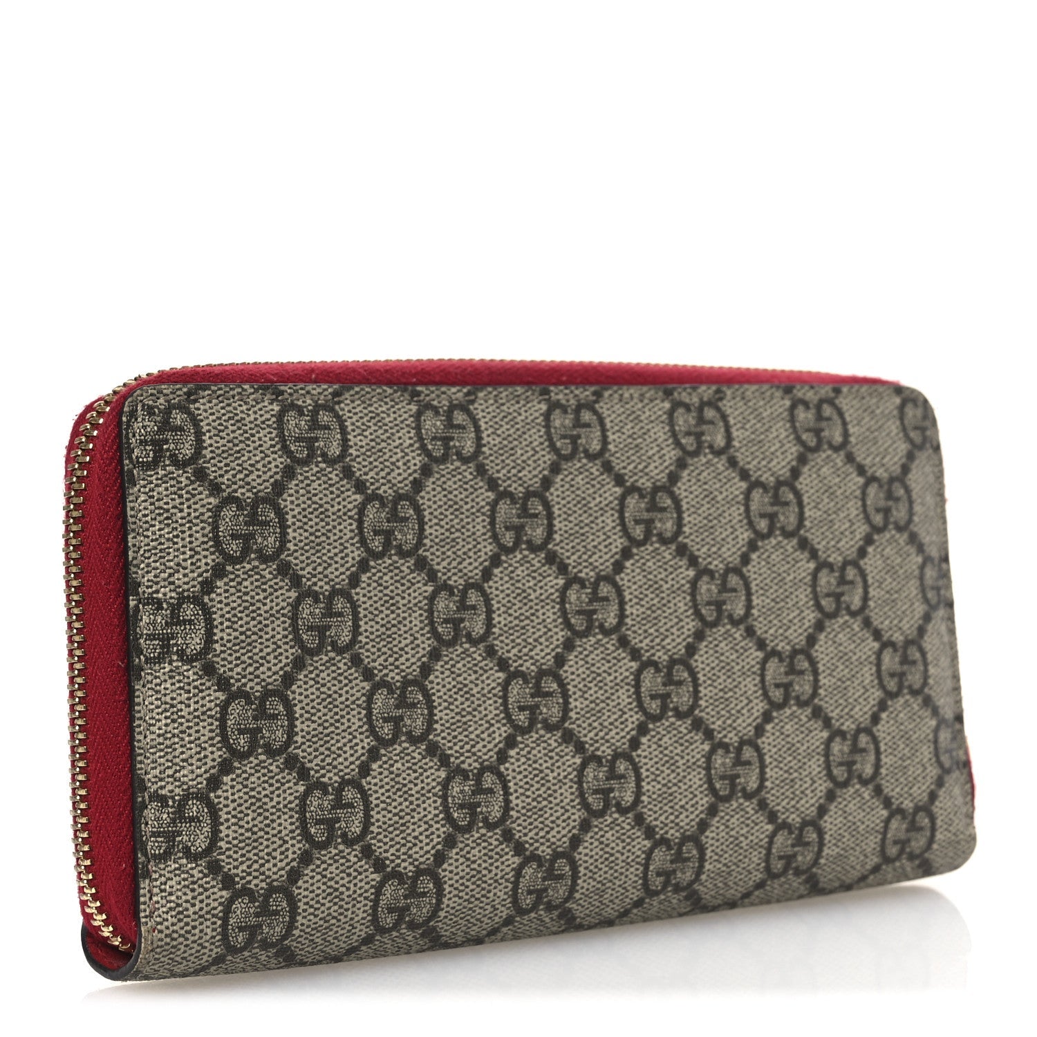 GG Supreme Monogram Bosco Patch Zip Around Wallet Beige Malva Hibiscus Red