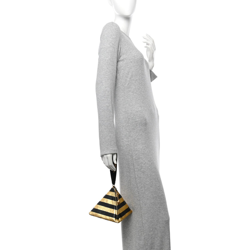 Metallic Lambskin CC Kheops Pyramid Bag Gold Black
