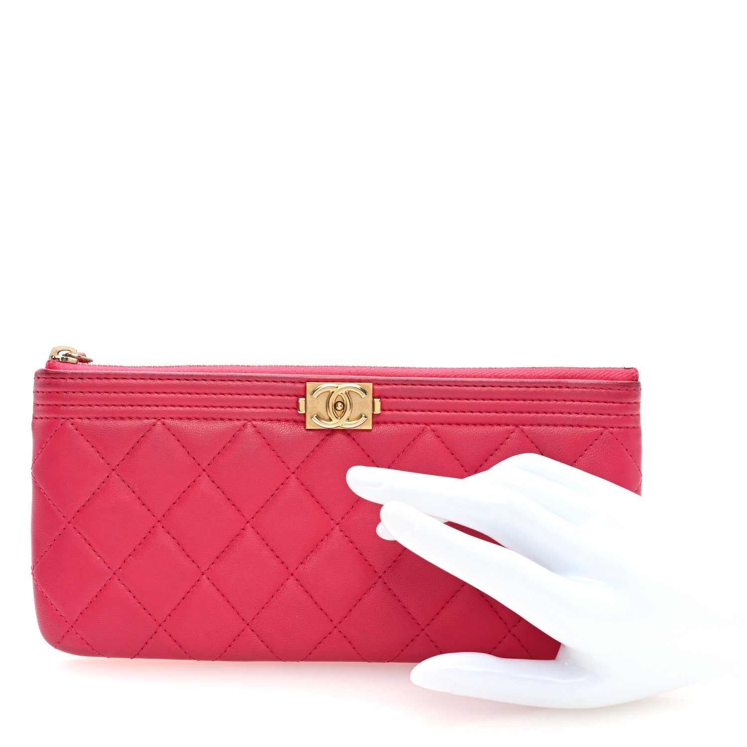 Lambskin Quilted Small Boy Zipped Pouch Dark Pink