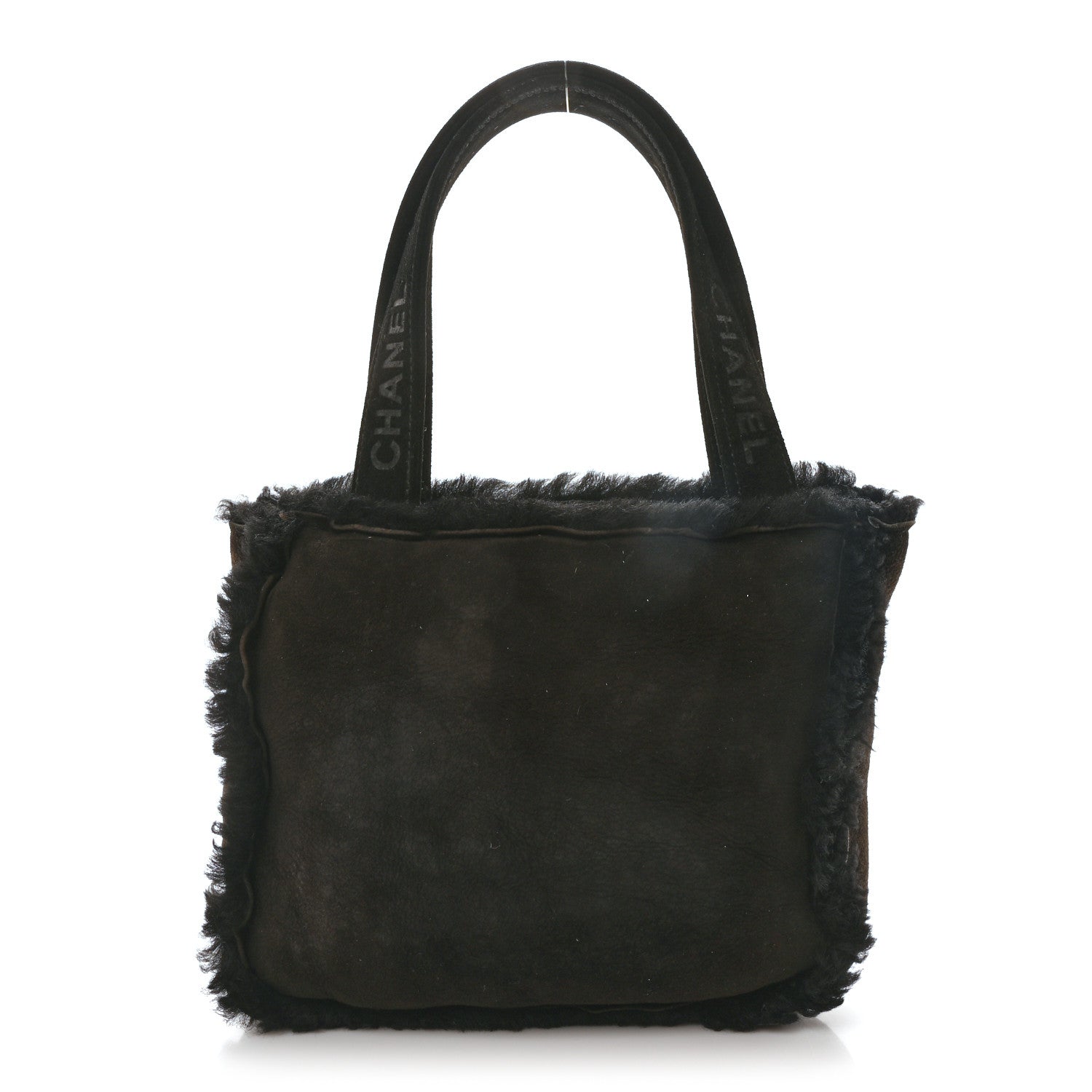 Suede Shearling Fur Handbag Black