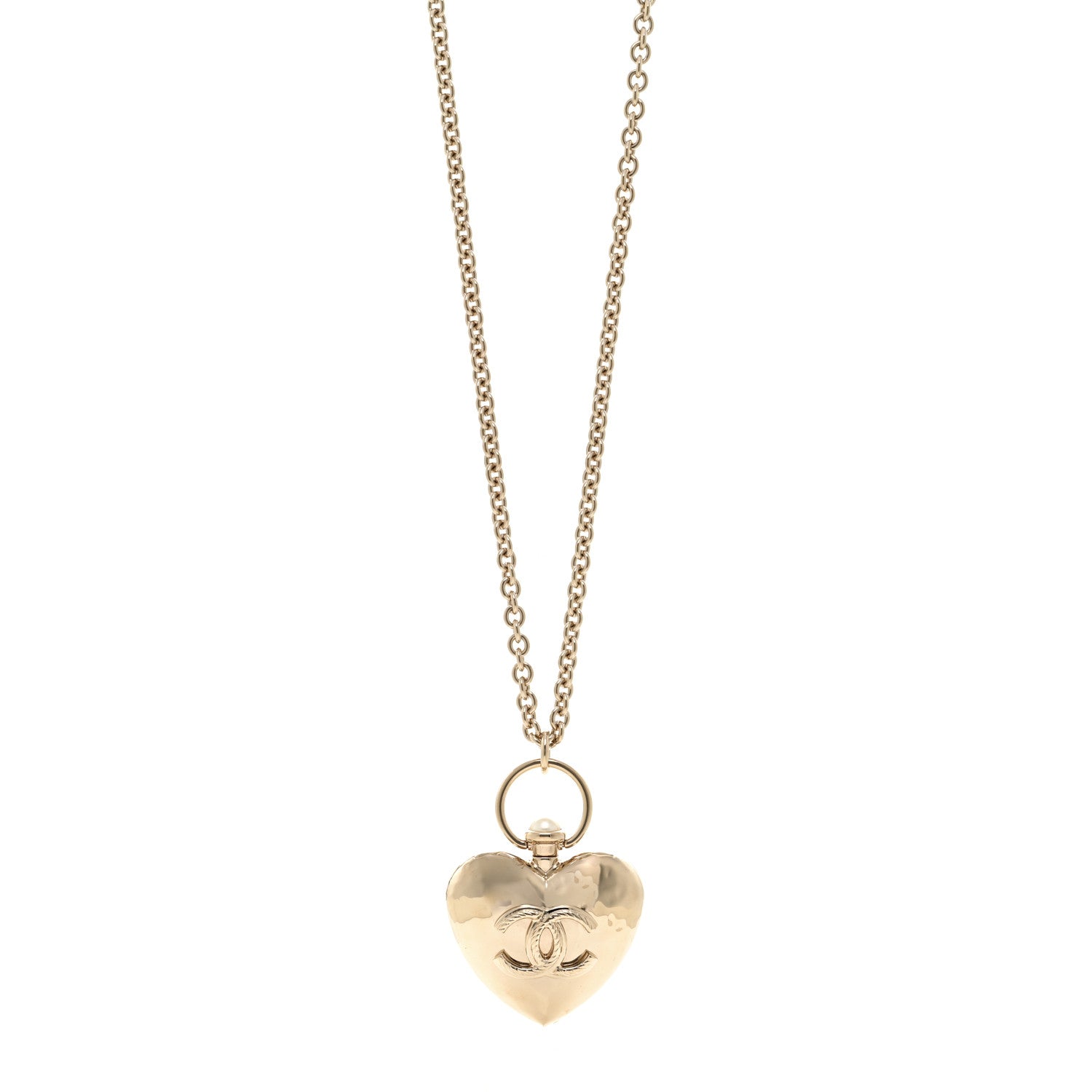 Metal CC Heart Locket Necklace Gold