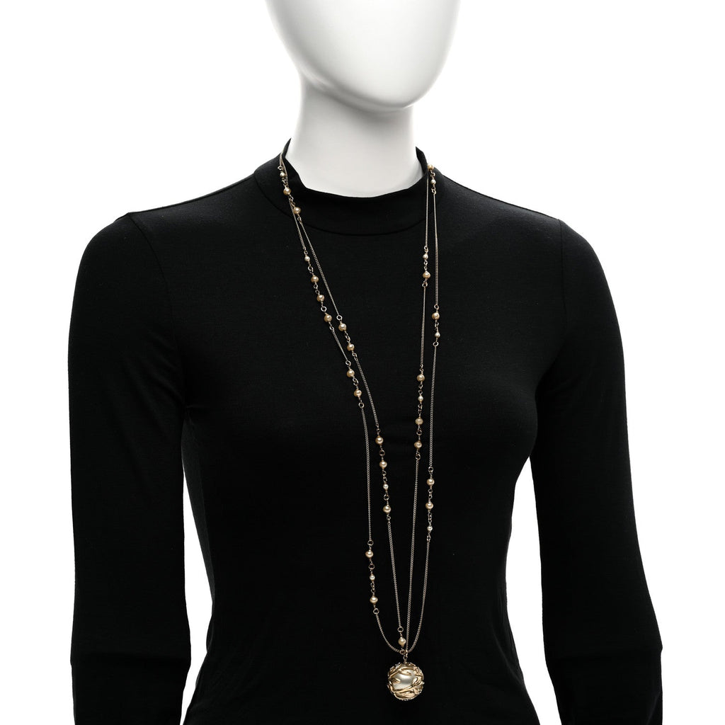 Crystal Pearl Drop Multi Chain Necklace Gold