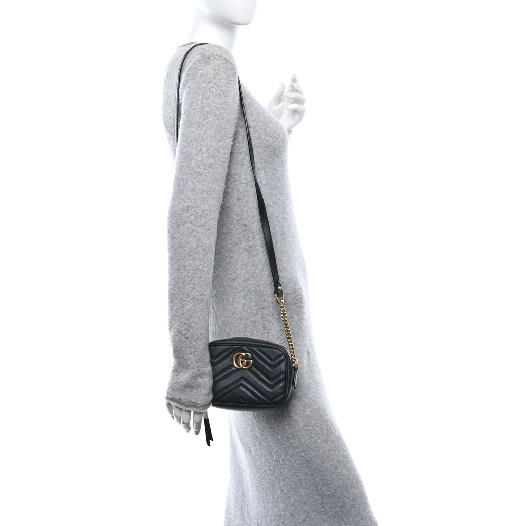 Calfskin Matelasse Mini GG Marmont Chain Shoulder Bag Black