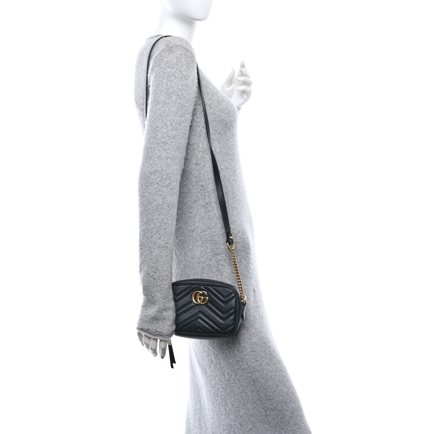 Calfskin Matelasse Mini GG Marmont Chain Shoulder Bag Black