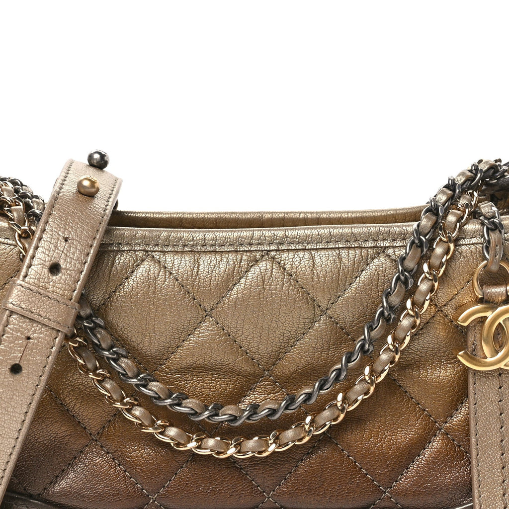 Metallic Goatskin Quilted Small Gabrielle Hobo Gold Bronze
