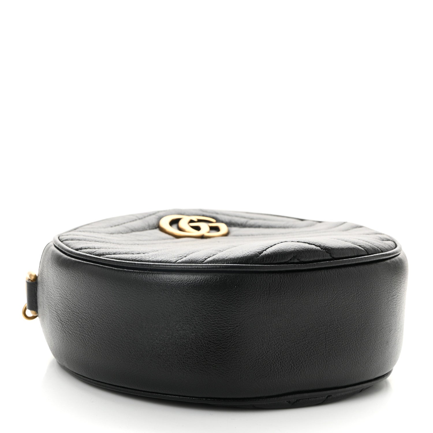 Azalea Calfskin Matelasse Heart Mini GG Marmont Round Shoulder Bag Black
