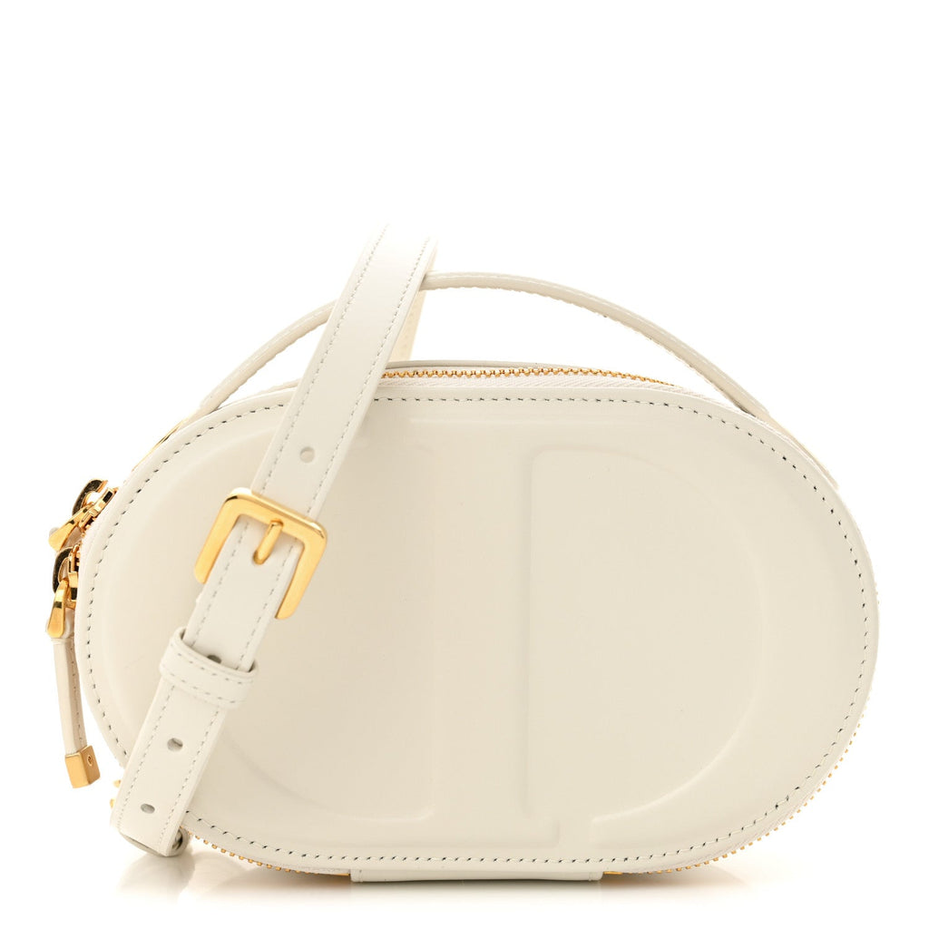 Calfskin CD Signature Oval Crossbody Camera Bag Latte