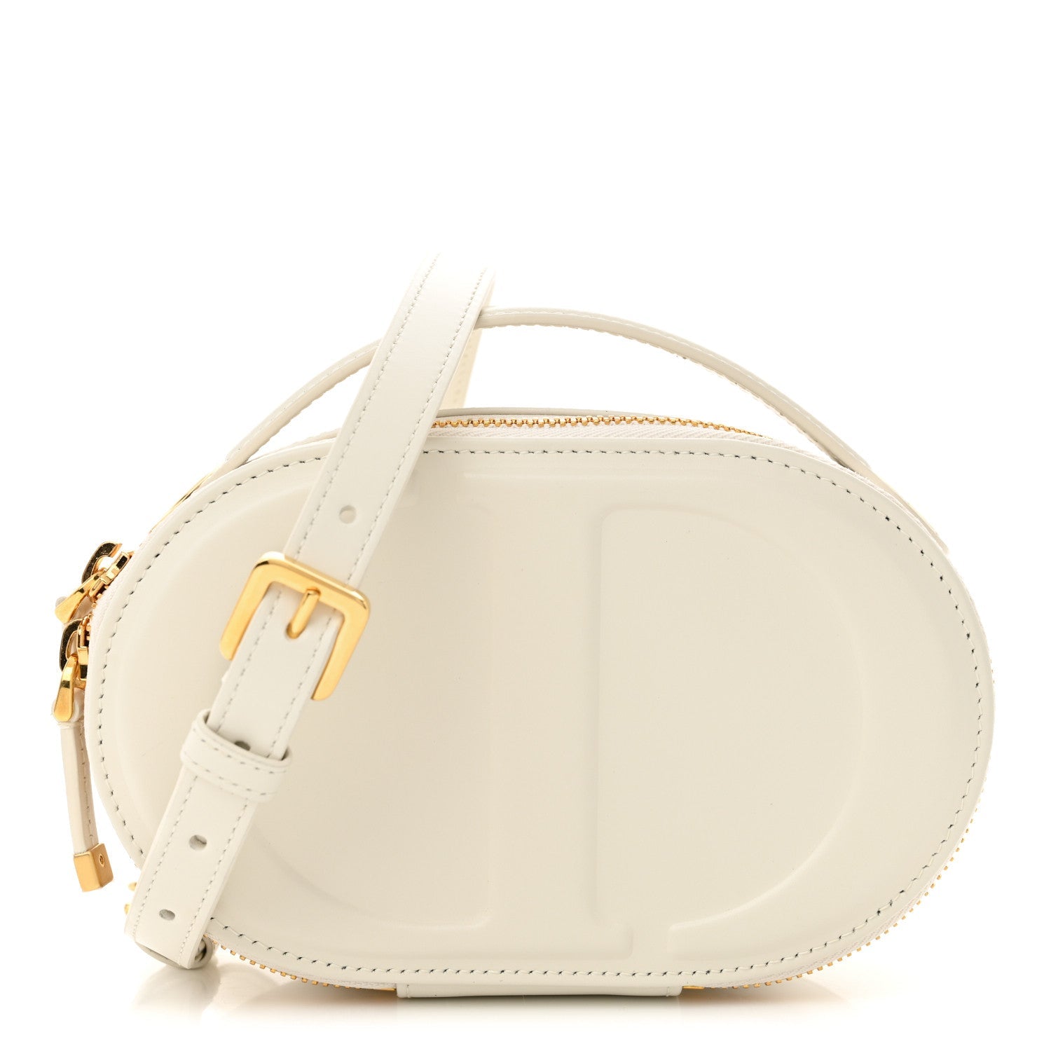 Calfskin CD Signature Oval Crossbody Camera Bag Latte