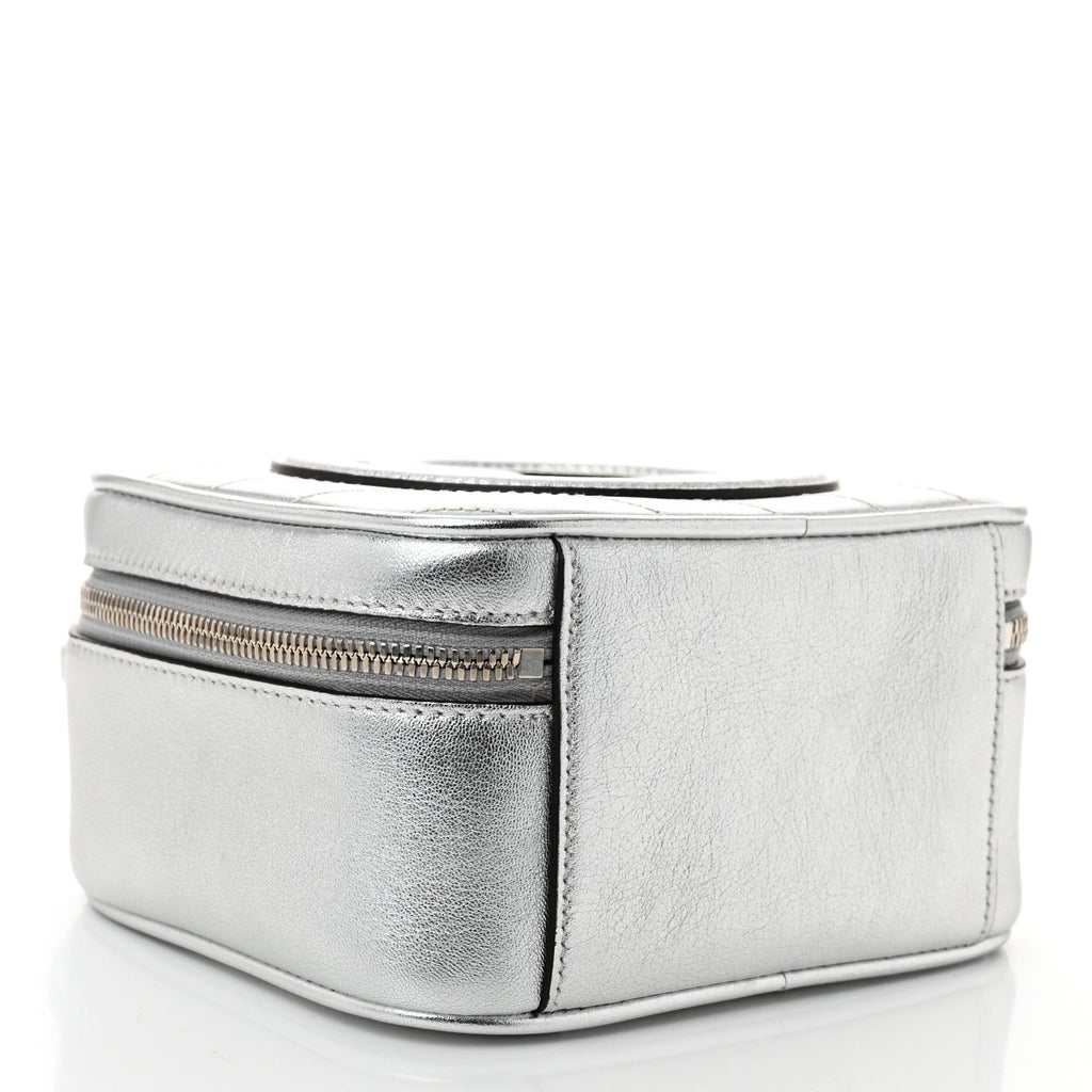 Metallic Sakai Be Green Calfskin Diagonal Stitched Blondie Top Handle Bag Silver