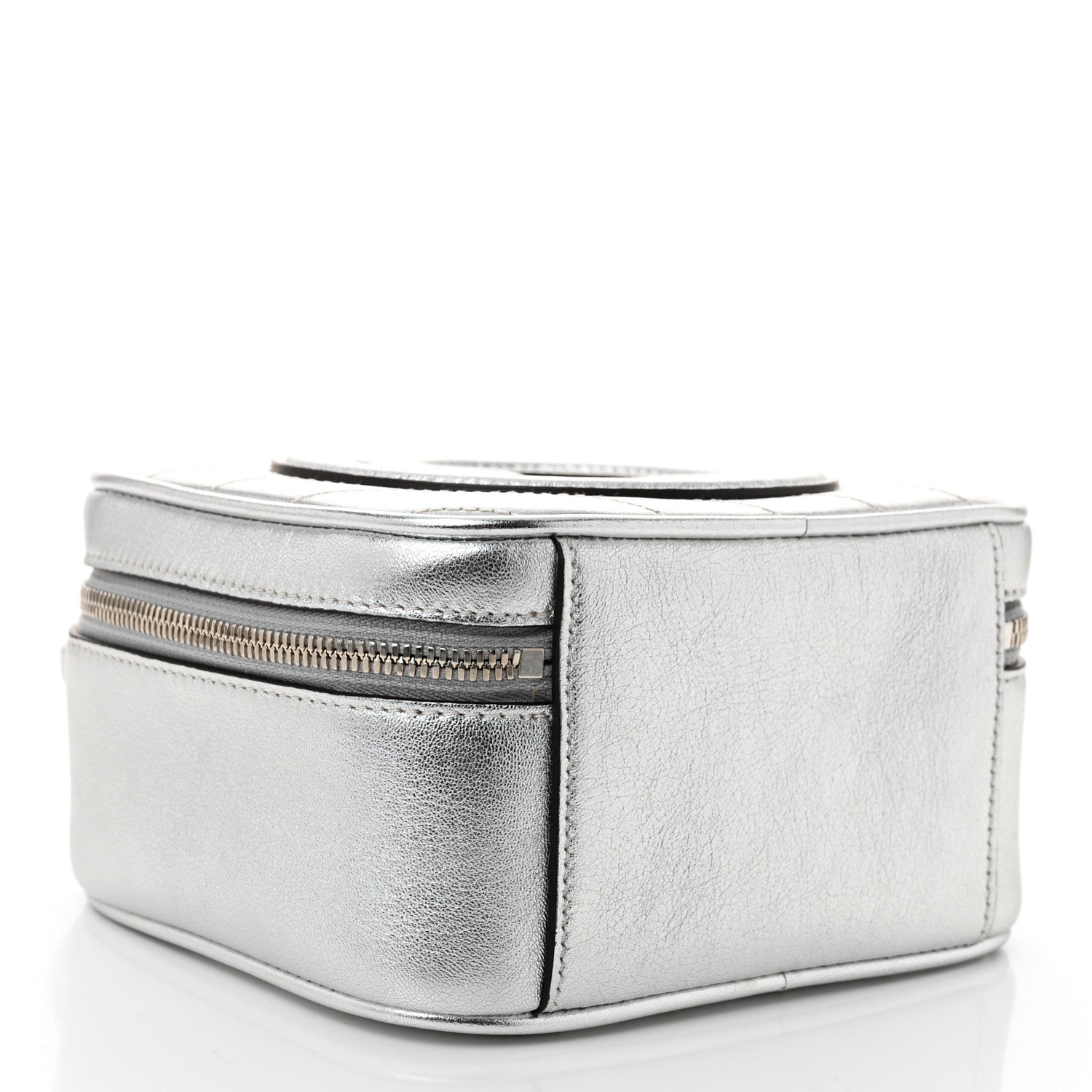Metallic Sakai Be Green Calfskin Diagonal Stitched Blondie Top Handle Bag Silver