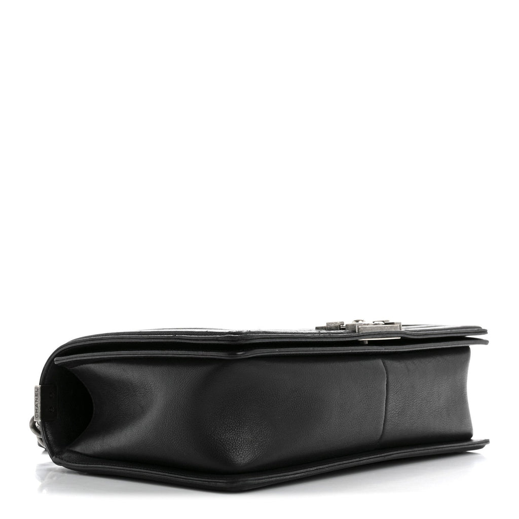 Calfskin Quilted Double Stitch New Medium Boy Flap Black