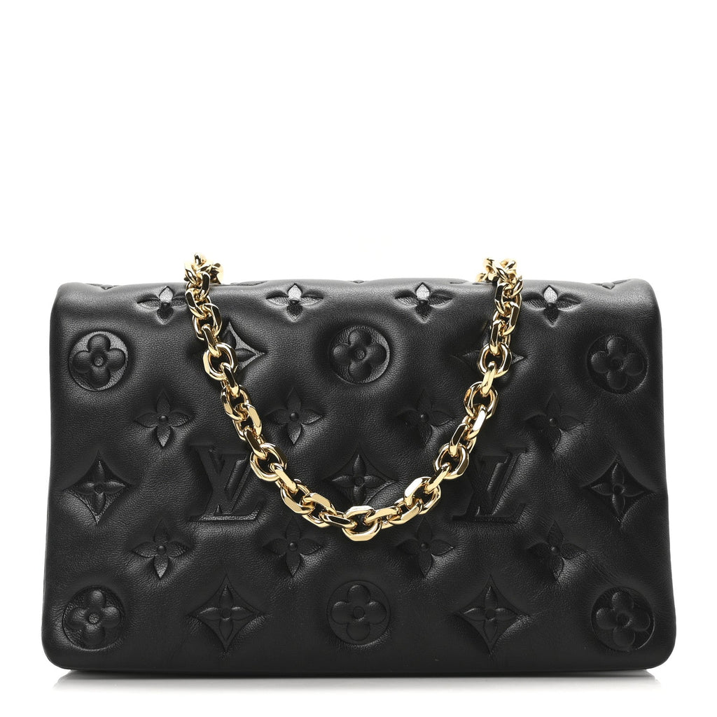 Lambskin Embossed Monogram Pochette Coussin Black
