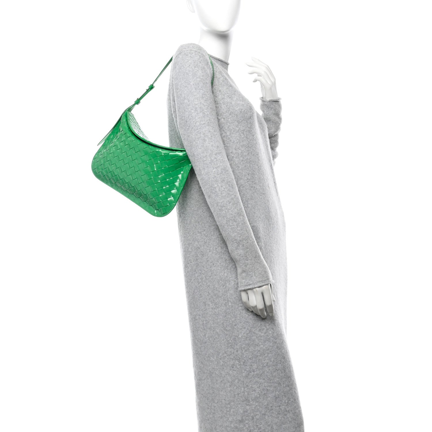 Brushed Calfskin Intrecciato Cradle Fold Over Shoulder Bag Parakeet