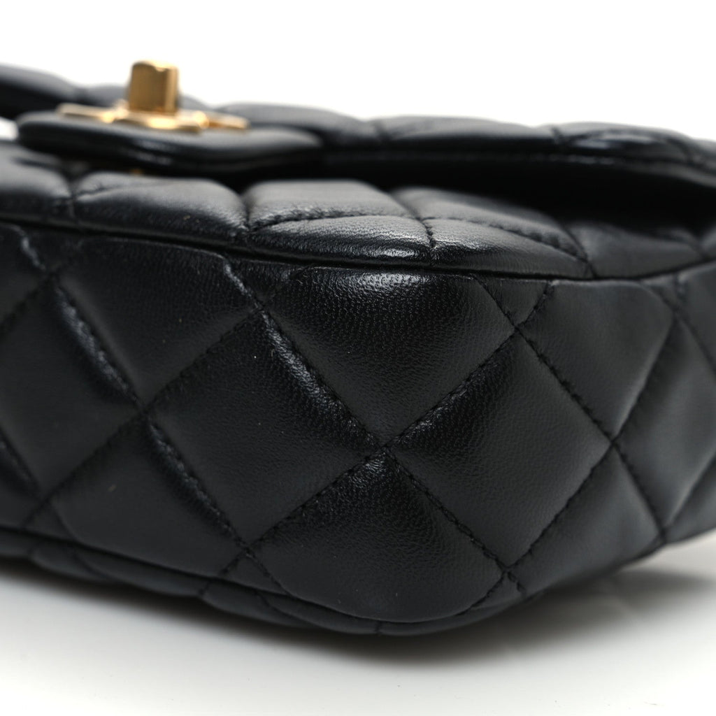 Lambskin Enamel Quilted Mini Coco Hearts Square Flap Black